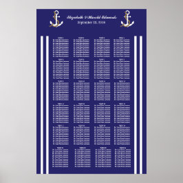 Elegant Nautical Bröllop Navy Rand Seatdiagram Poster