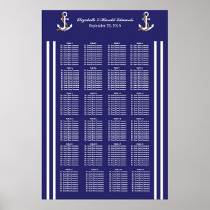 Elegant Nautical Bröllop Navy Rand Seatdiagram Poster