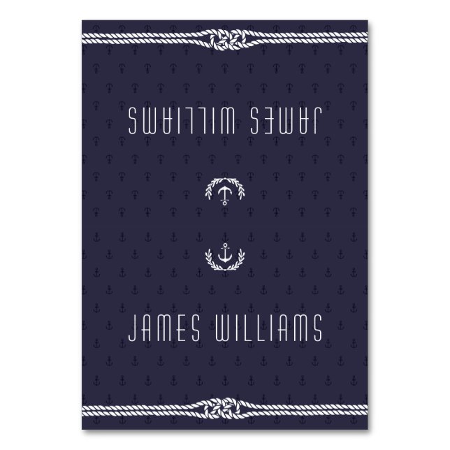Elegant Nautical Bröllop Place Cards Blue Anchors Bordsnummer (Framsidan)