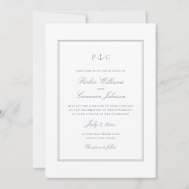 Elegant Nautical Dusty Blue Anchor Bröllop Inbjudningar