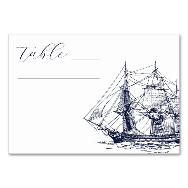 Elegant Nautical Frakt Illustration Bröllop Bordsnummer (Framsidan)