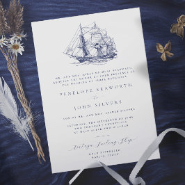 Elegant Nautical Frakt Illustration Formal Bröllop Inbjudningar