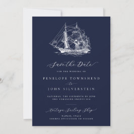 Elegant Nautical Frakt Navy Blue Bröllop Spara Datumet