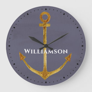 Elegant Nautical Guld Boat Anchor Monogram Stor Klocka