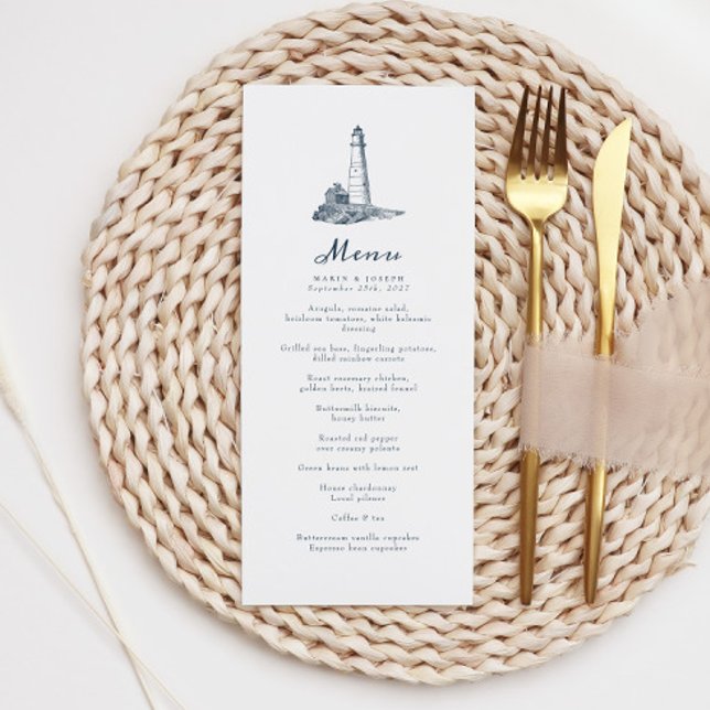 Elegant Nautical Lighthouse Ocean Sea Bröllop Menu Meny (Skapare uppladdad)