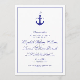 Elegant Nautical Monogram Rehearsal Dinner Inbjuda Inbjudningar