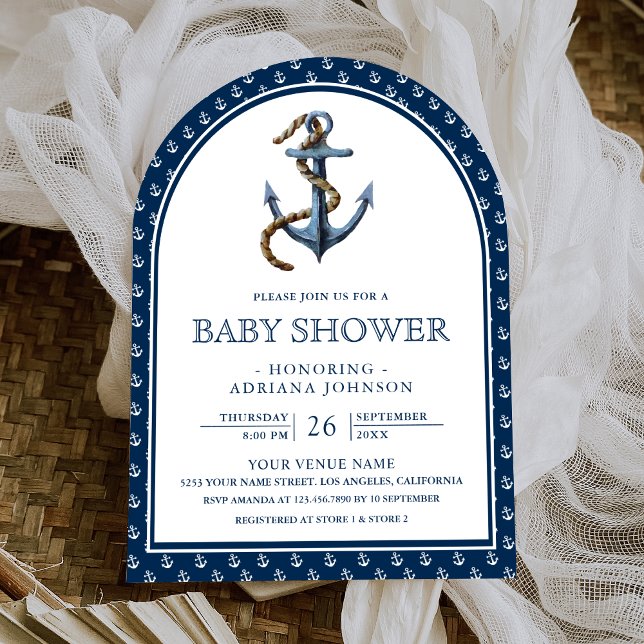 Elegant Nautical Navy Blue Anchor Baby Shower Inbjudningar (Skapare uppladdad)