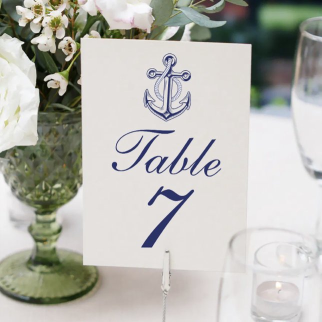 Elegant Nautical Navy Blue Anchor Bröllop Bordsnummer (Skapare uppladdad)