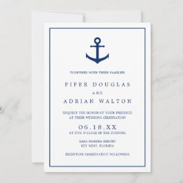 Elegant Nautical Navy Blue Anchor Bröllop Inbjudningar