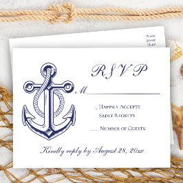 Elegant Nautical Navy Blue Anchor Bröllop OSA Inbjudan Vykort
