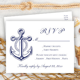 Elegant Nautical Navy Blue Anchor Bröllop OSA Inbjudan Vykort