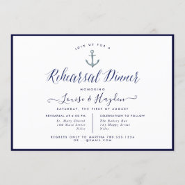 Elegant Nautical Navy Blue Anchor Rehearsal Middag Inbjudningar