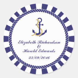 Elegant Nautical Navy Bröllop Runt Klistermärke