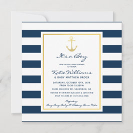 Elegant Nautical Navy och Guld Anchor Baby Shower Inbjudningar