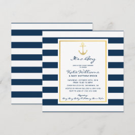 Elegant Nautical Navy och Guld Anchor Baby Shower Inbjudningar