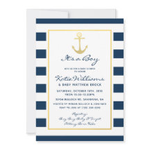 Elegant Nautical Navy och Guld Boy Baby Shower