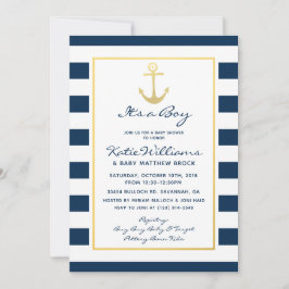 Elegant Nautical Navy och Guld Boy Baby Shower Inbjudningar