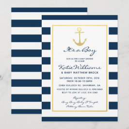 Elegant Nautical Navy och Guld Boy Baby Shower Inbjudningar