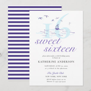 Elegant Nautical Rand Boat Ocean Sweet 16 Inbjudningar