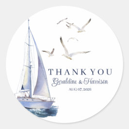 Elegant Nautical Sailing Bröllop Tack Sticker Runt Klistermärke