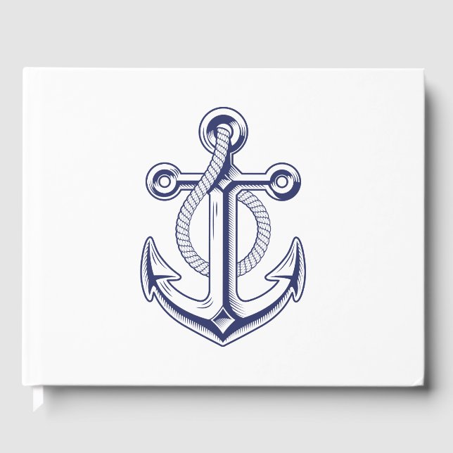 Elegant Nautical Sailor Navy Blue Anchor Bröllop Gästböcker (Framsida)