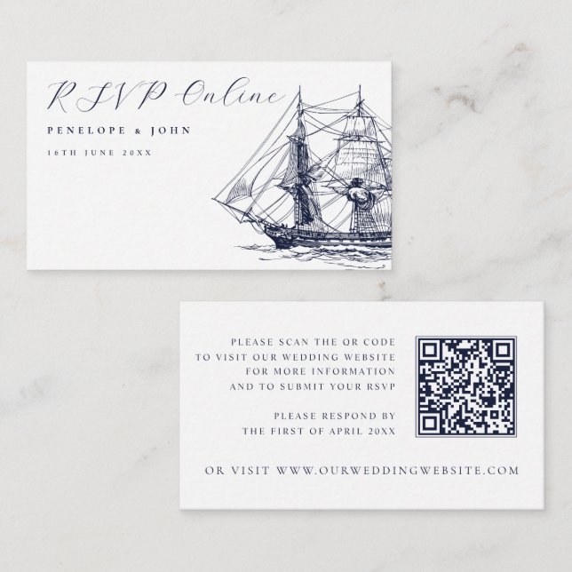 Elegant Nautical Ship Illustration Wedding Website Tilläggskort (Fram/baksida)