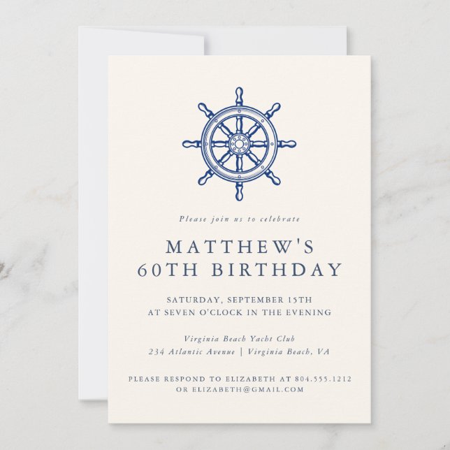 Elegant Nautical Ships Wheel Adult Birthday Party  Inbjudningar (Framsida)