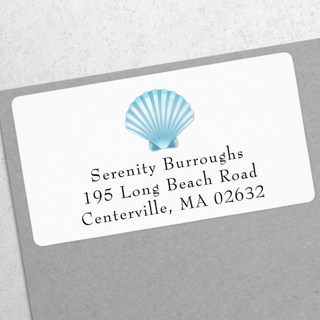 Elegant Nautical Snäcka Blue Beach Wedding Adressetikett (Skapare uppladdad)