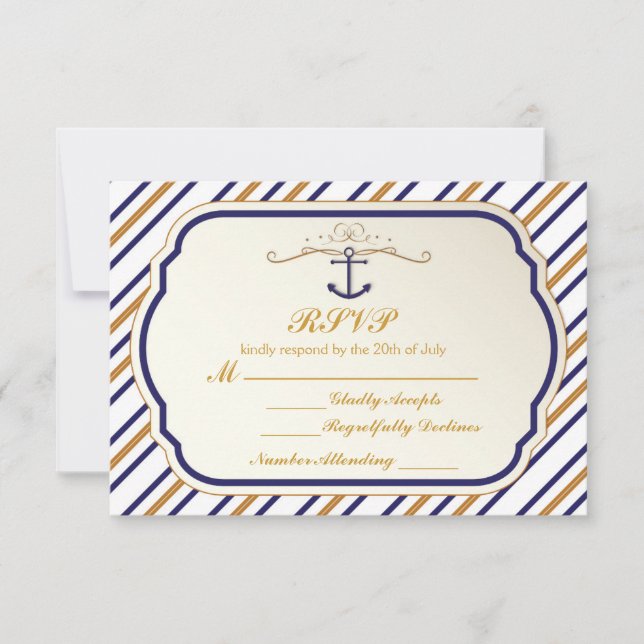 Elegant Nautical Stripe Blue Guld Anchor OSA (Framsida)