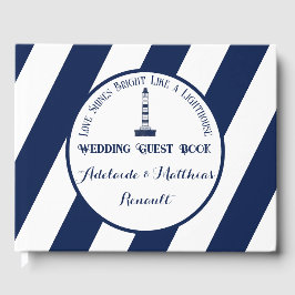 Elegant Nautical Stripe Bröllop - Navy Blue, White Gästböcker