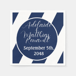 Elegant Nautical Stripe Bröllop - Navy Blue, White Pappersservett