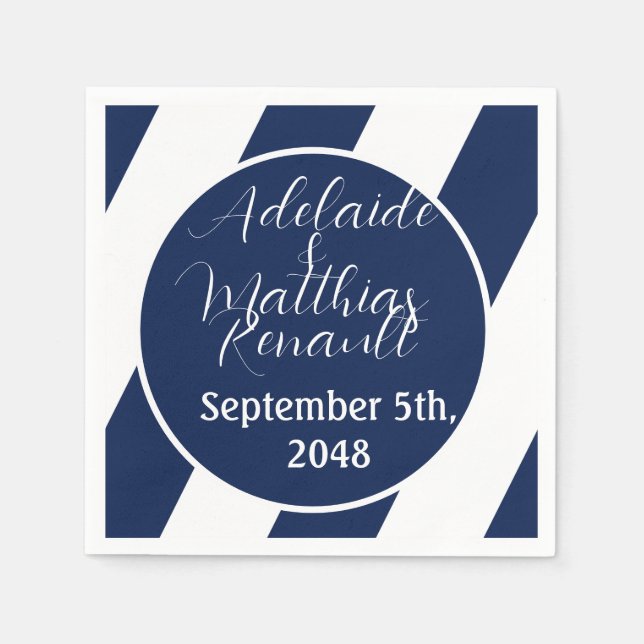 Elegant Nautical Stripe Bröllop - Navy Blue, White Pappersservett (Framsidan)