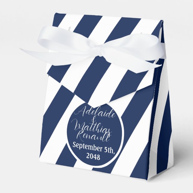 Elegant Nautical Stripe Bröllop - Navy Blue, White Presentaskar (Framsidan Sidan)