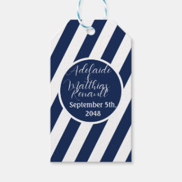 Elegant Nautical Stripe Bröllop - Navy Blue, White Presentetikett