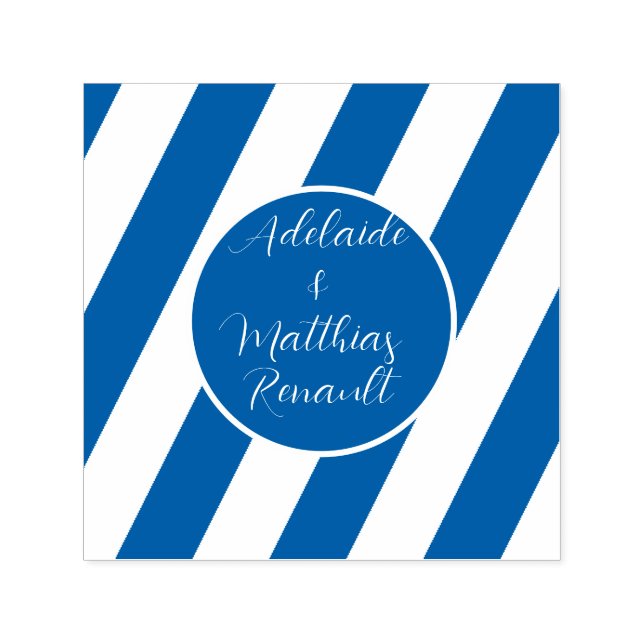 Elegant Nautical Stripe Bröllop - Navy Blue, White Självfärgande Stämpel (Design)