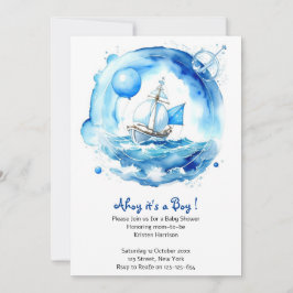 Elegant Nautical Watercolor Boy Shower Inbjudningar