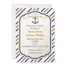 Elegant nautisk ankar blå vit guld inbjudan