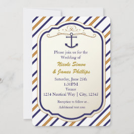 Elegant nautisk ankar blå vit guld inbjudan