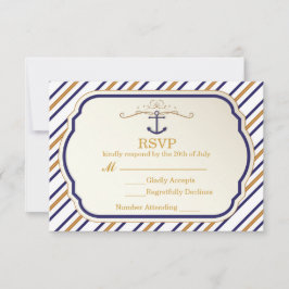 Elegant nautisk ankar guld blå vit RSVP-kort OSA Kort