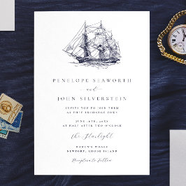 Elegant nautisk båtillustration Bröllop Inbjudningar