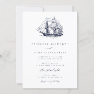 Elegant nautisk båtillustration Bröllop Inbjudningar