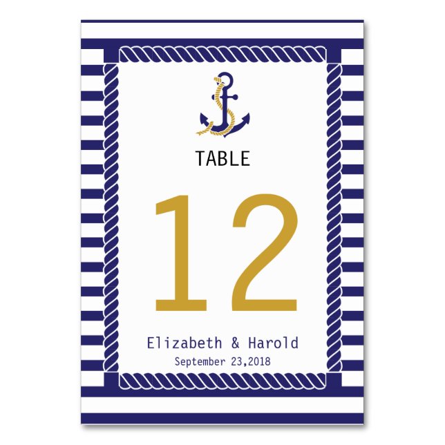 Elegant nautisk bröllopsinspiration, blå-randig bordsnummer (Baksidan)