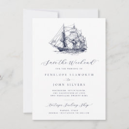 Elegant nautisk fartygillustration Helgbröllop Spara Datumet