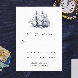 Elegant nautisk fartygsillustration Bröllop OSA Kort