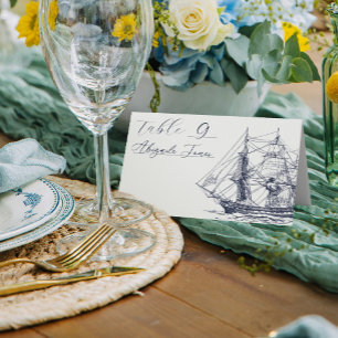 Elegant nautisk fartygsillustration Bröllop Placeringskort