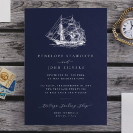 Elegant nautisk fartygsillustration Marinbröllop Inbjudningar