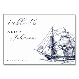 Elegant nautisk fartygsillustration Skript Bröllop Bordsnummer