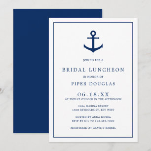 Elegant nautisk marinblå ankarbröllopslunch inbjudningar