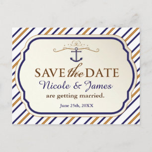 Elegant nautisk rand Save The Date-brevkort Meddelande Vykort
