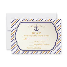 Elegant nautiskt ankare guldblå vit RSVP-kort